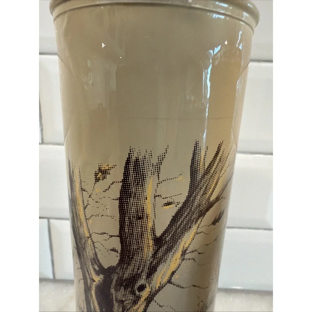 Vintage Set Of 2 Glass Pillar Candles Forest Covered Bridge Scenes